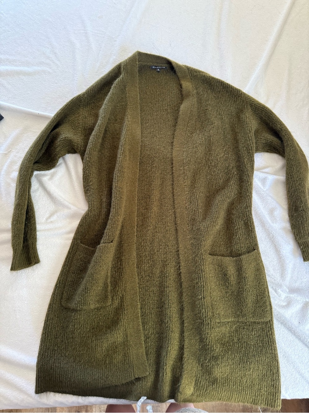 Olive Green Open-Front Cardigan